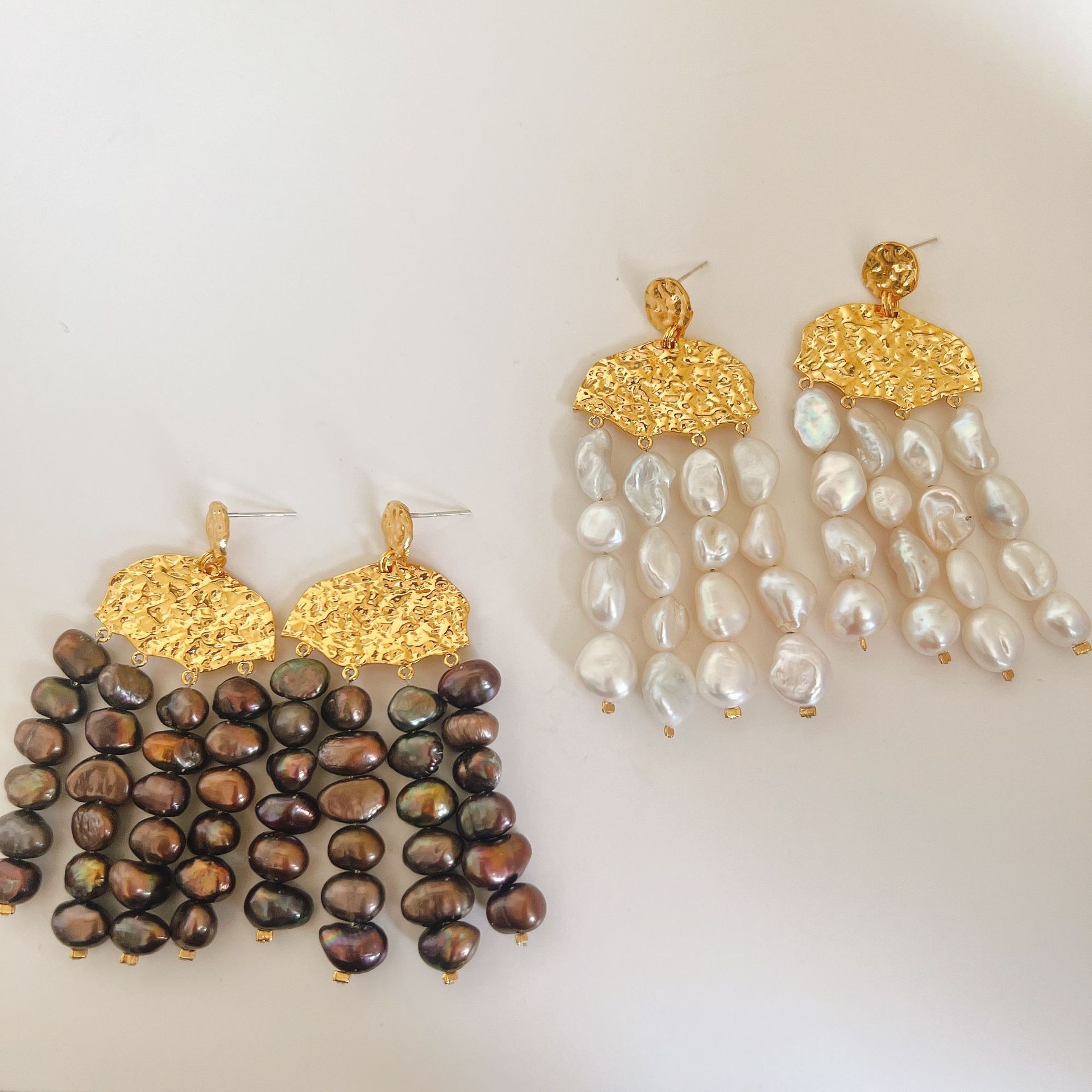 Tassel Earrings Boho - 황동 진짜 진주 태슬 귀걸이, 18K