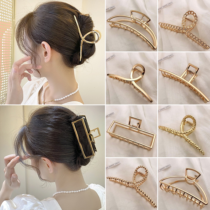 Women'S Korean Accessories - 여성용 패션 금속 헤어 클로, 골드