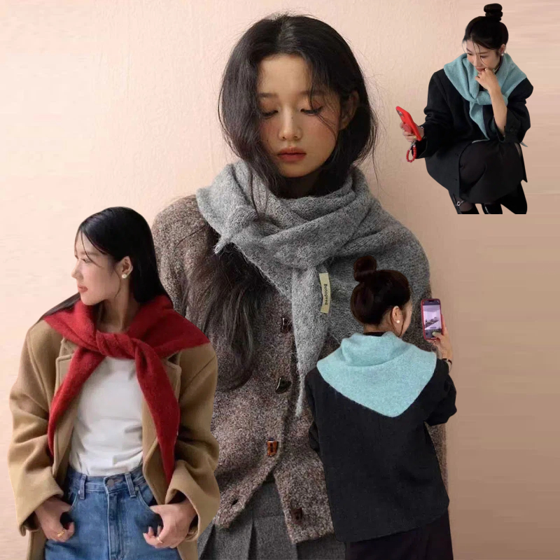 Women'S Korean Accessories - 한국산 울 니트 삼각 숄 겨울용