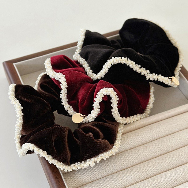 Women'S Accessories Flannels - 여성용 다크 레드 벨벳 플란넬 스크런치,