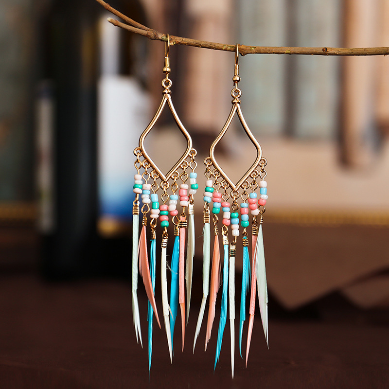 Tassel Earrings Boho - 여성을위한 보헤미안 우아한 깃털 귀걸이 민족