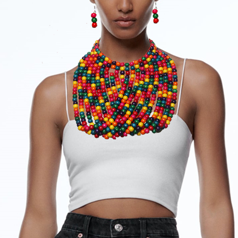 Women Accessories In Amazon - 아프리카 스타일 나무 구슬 장식 멀티