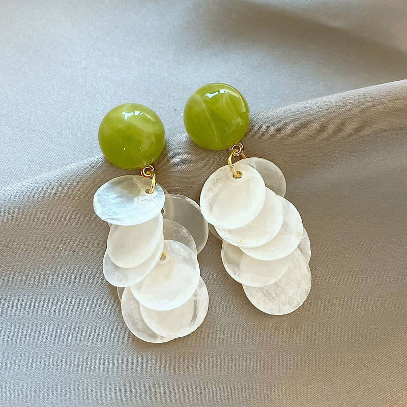 Tassel Earrings Boho - 고품질 클립온 귀걸이 아보카도 그린 쉘