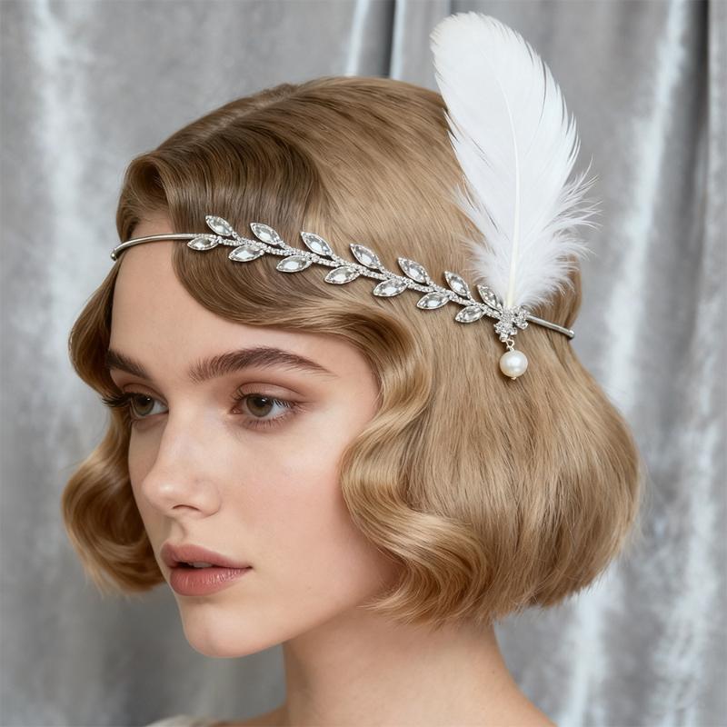 Women'S Accessories In The 1920S - 1920년대 플래퍼 깃털 머리띠 반짝이는 라인스톤