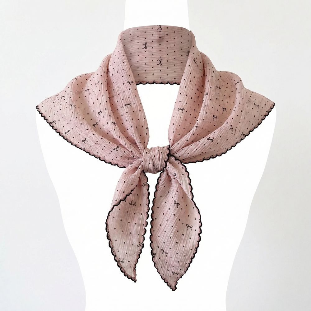 Women'S Korean Accessories - 프랑스 폴카 도트 삼각형 헤드스카프 리본