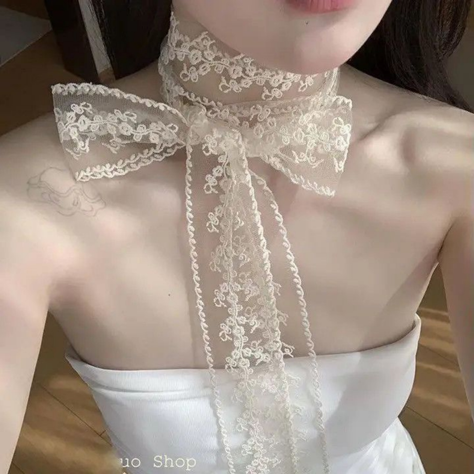 한국어 인스 화이트 레이스 리본 스카프 여성용 봄 우아 - Women'S Korean Accessories 리뷰 및 가격