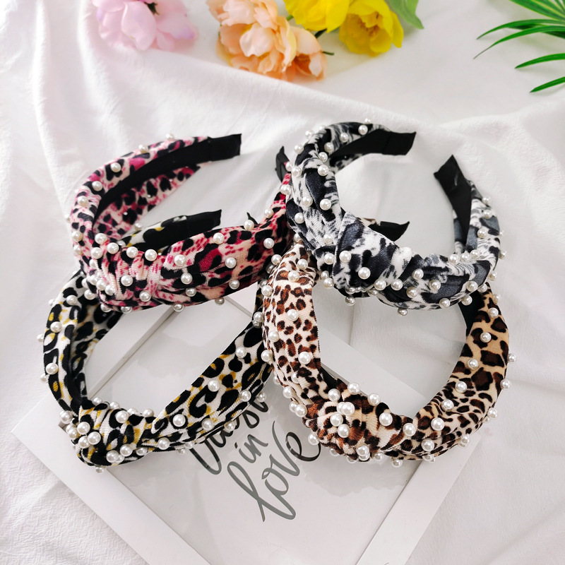 2021New 패션 제품 레오파드 플란넬 진주 매듭 머 - Women'S Accessories Flannels 리뷰 및 가격