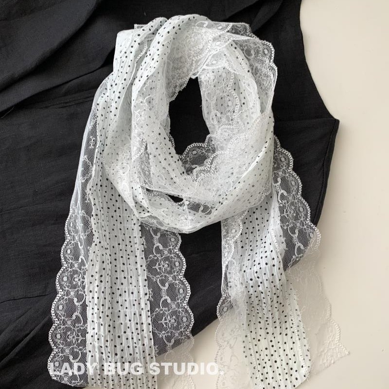 프랑스 레트로 롱 스트라이프 폴카 도트 스카프 레이스  - Women'S Korean Accessories 리뷰 및 가격