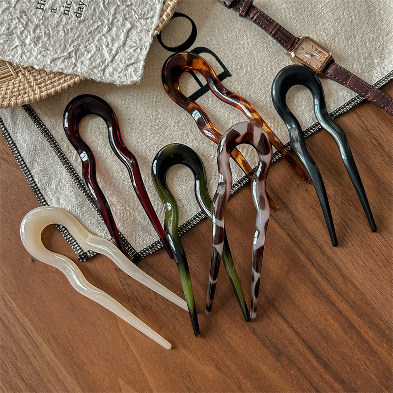 U자형 헤어 포크 패션 토터스쉘 아세테이트 아크릴 헤어 - Women Accessories Shop 리뷰 및 가격