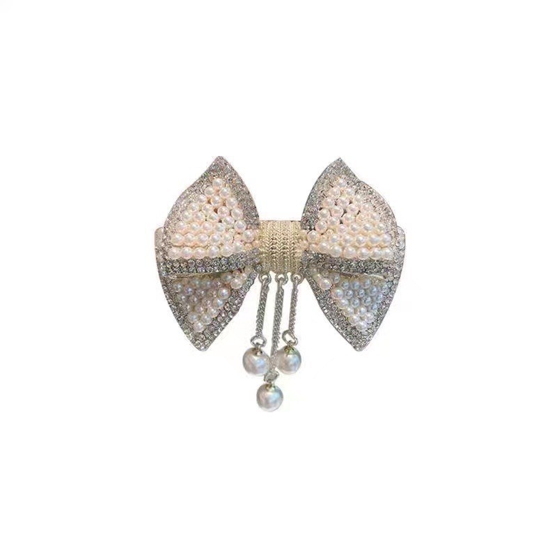 여성용 새 리본 헤어핀, 모조 진주와 라인스톤 스프링  - Women Accessories Shop 리뷰 및 가격