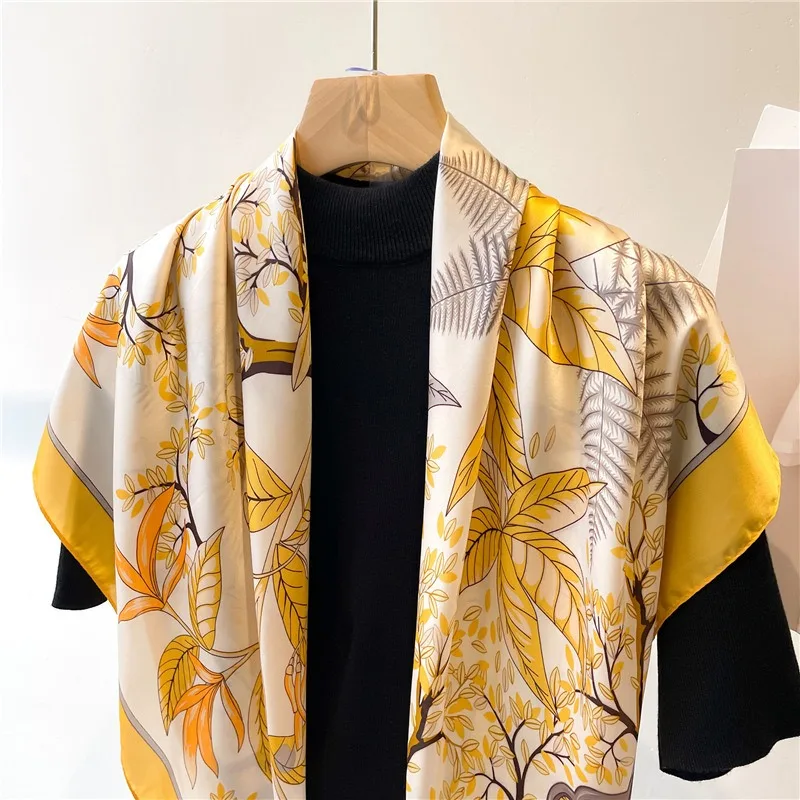 1개 70cm 낙엽 가을 노란색 실크 스카프 여성용 모 - Women'S Yellow Accessories 리뷰 및 가격