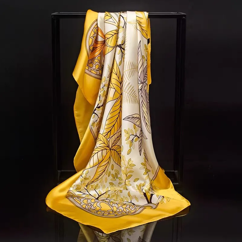 1개 70cm 낙엽 가을 노란색 실크 스카프 여성용 모 - Women'S Yellow Accessories 리뷰 및 가격