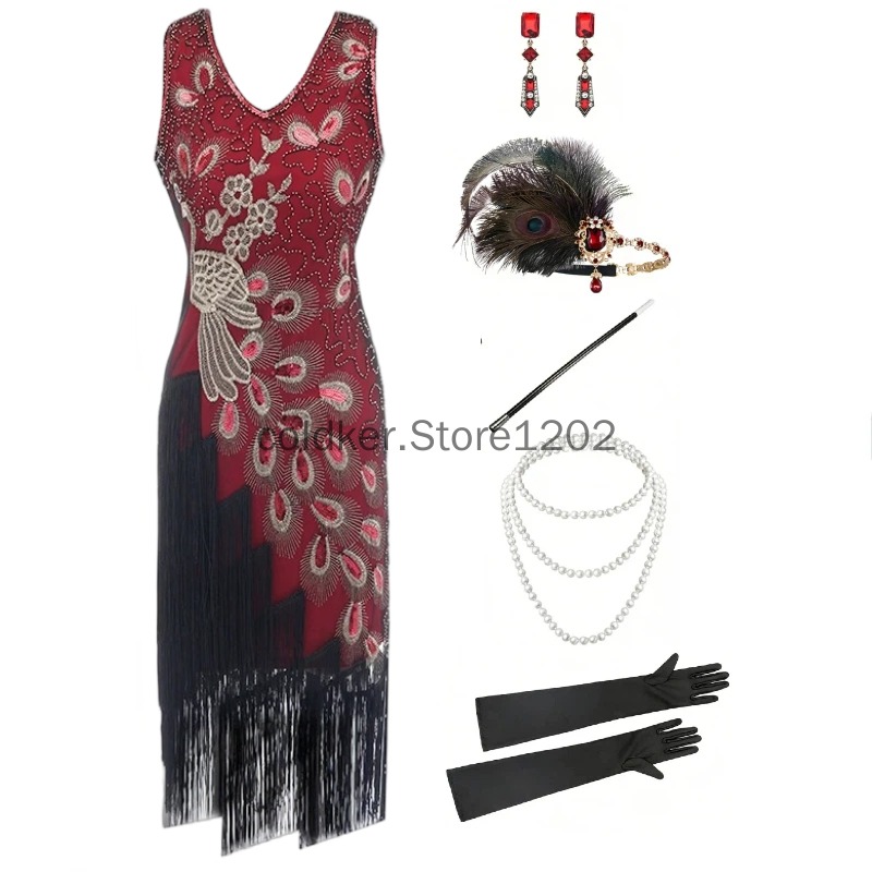 1920년대 플래퍼 드레스 공작새 스팽글 프린지 가티비 - Women'S Accessories In The 1920S 리뷰 및 가격