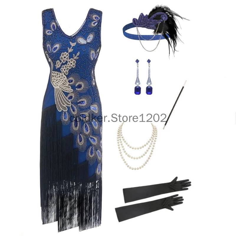 1920년대 플래퍼 드레스 공작새 스팽글 프린지 가티비 - Women'S Accessories In The 1920S 리뷰 및 가격
