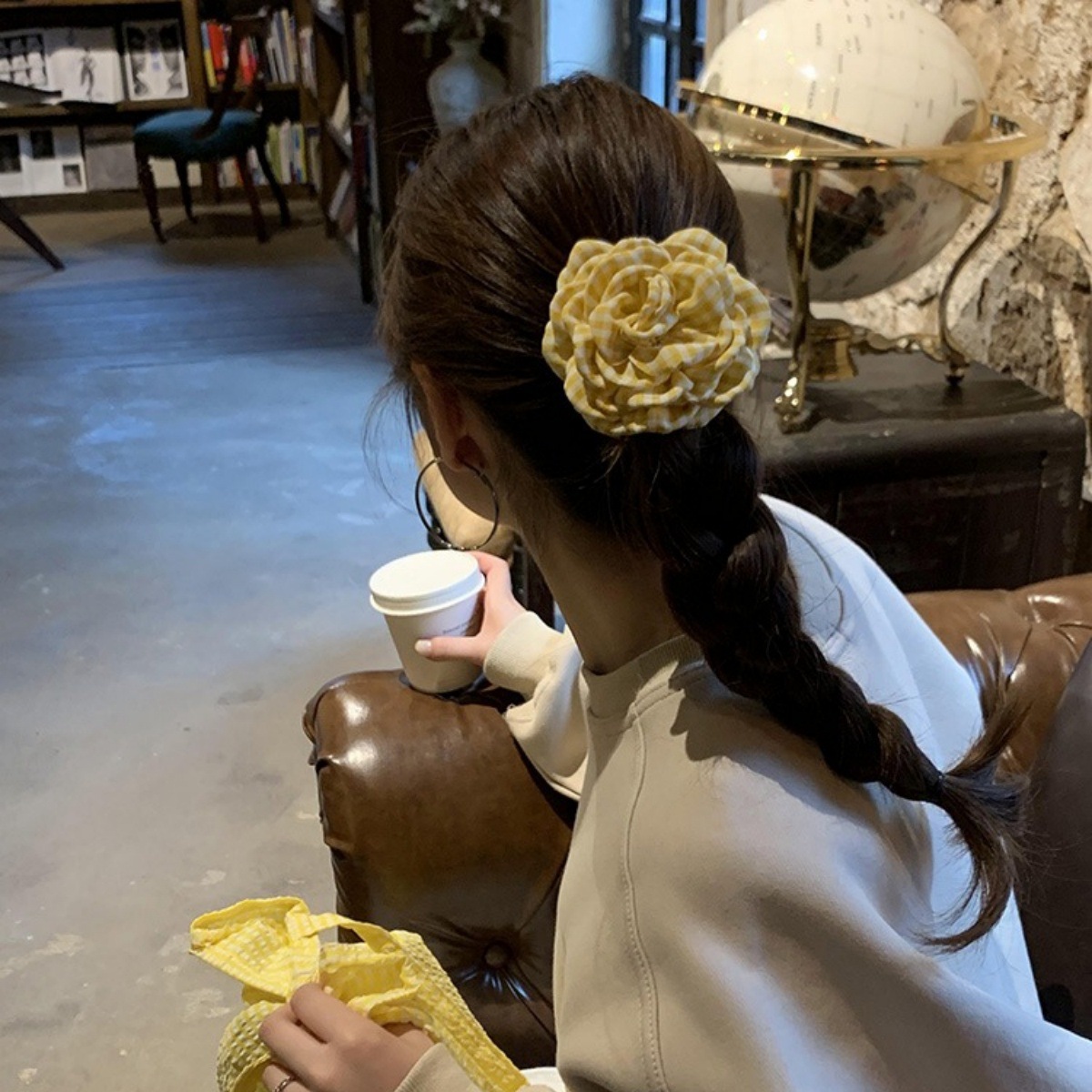 여성용 헤어 클로 클립 체크 무늬 옐로우 로즈 절묘한  - Women'S Yellow Accessories 리뷰 및 가격