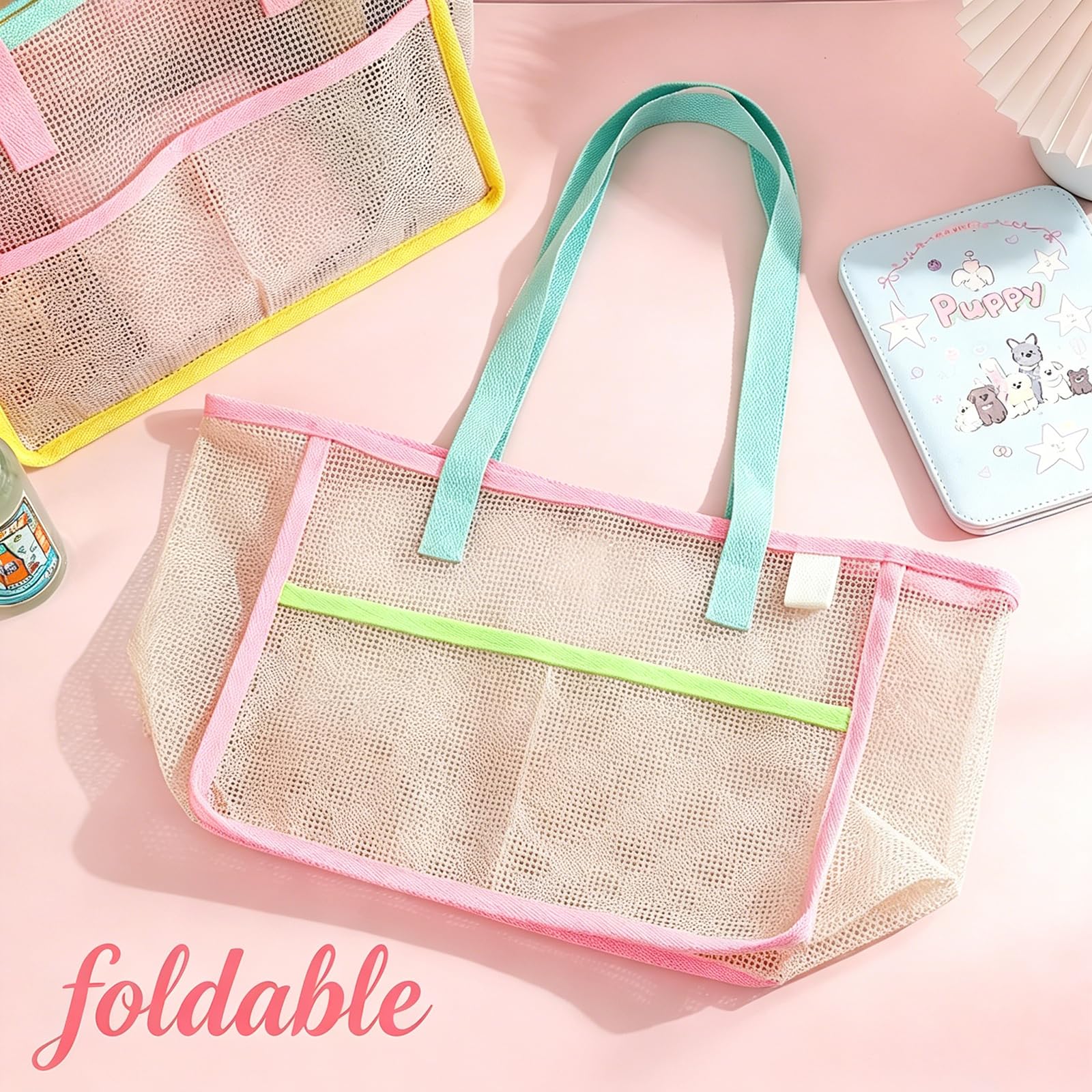 여성용 비치백, 화려한 접이식 그물망 모래 가방, 여행 - Women Accessories Shop 리뷰 및 가격