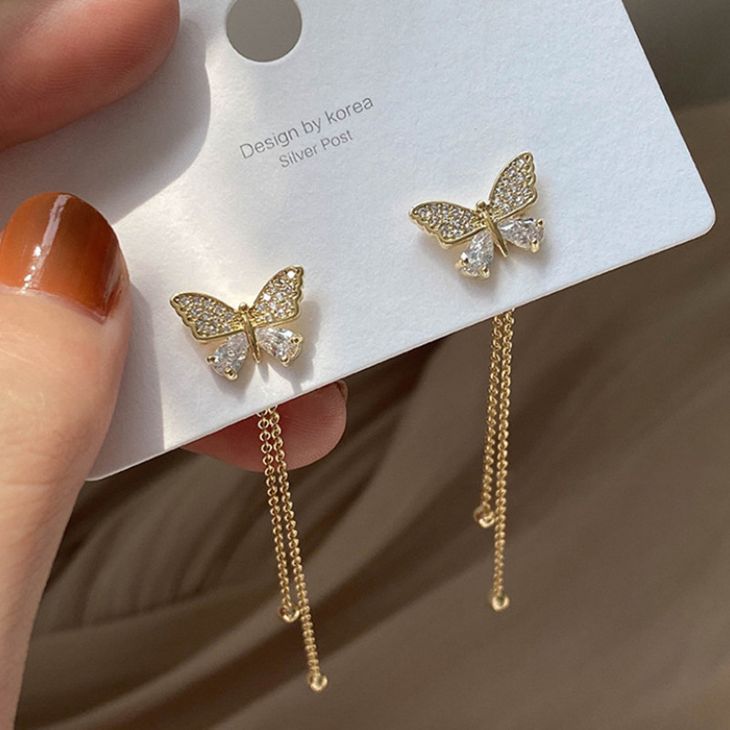 새로운 한국어 기질 긴 술 나비 드롭 귀걸이 우아한 크 - Tassel Earrings Boho 리뷰 및 가격