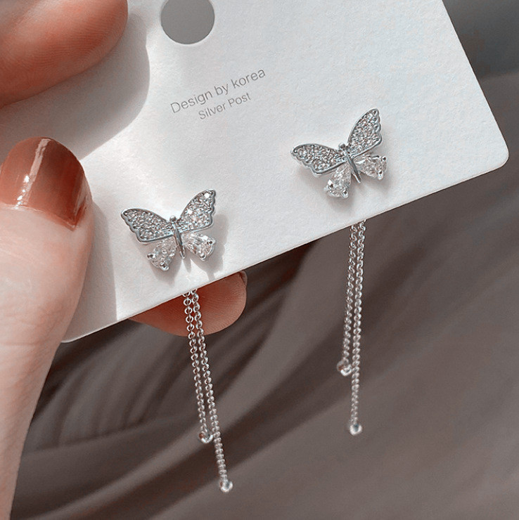 새로운 한국어 기질 긴 술 나비 드롭 귀걸이 우아한 크 - Tassel Earrings Boho 리뷰 및 가격