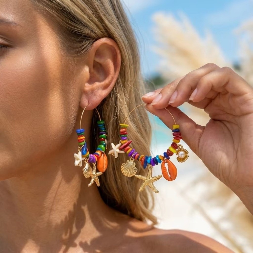 보헤미안 스타일 다채로운 조개 링 귀걸이, 태슬 장식  - Tassel Earrings Boho 리뷰 및 가격