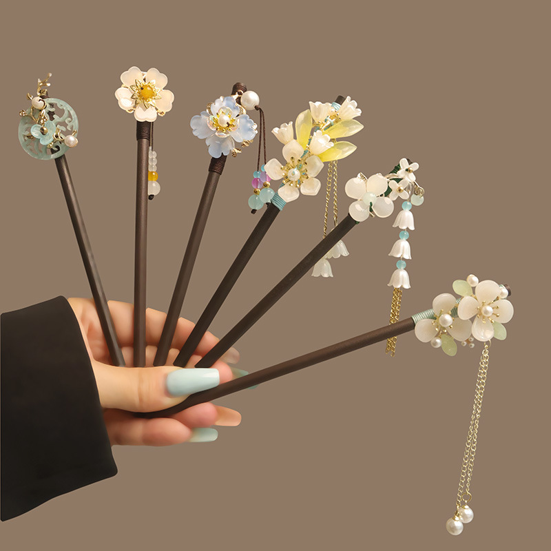 꽃 Tassel 진주 머리 스틱 나무 머리 포크 머리핀 - Women Accessories Shop 리뷰 및 가격