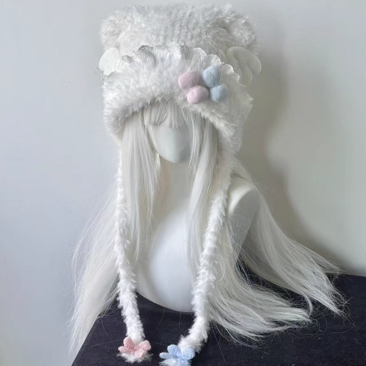 여성용 핑크와 블루 리본 매듭 레이스 장식 곰 모양 모 - Women'S Ear Accessories 리뷰 및 가격